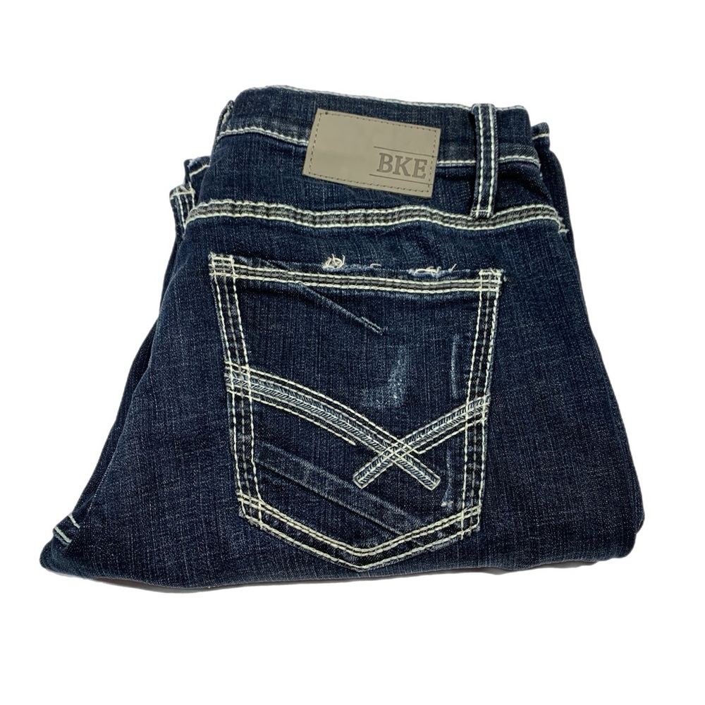 BKE Men's Blue Jeans Jake Bootleg Bootcut 32L 32x34 Dark Wash 0545‎